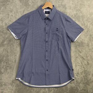 7 Diamonds Shirt Mens Small Blue Deep Water 4 Way Stretch Woven Button Up Preppy